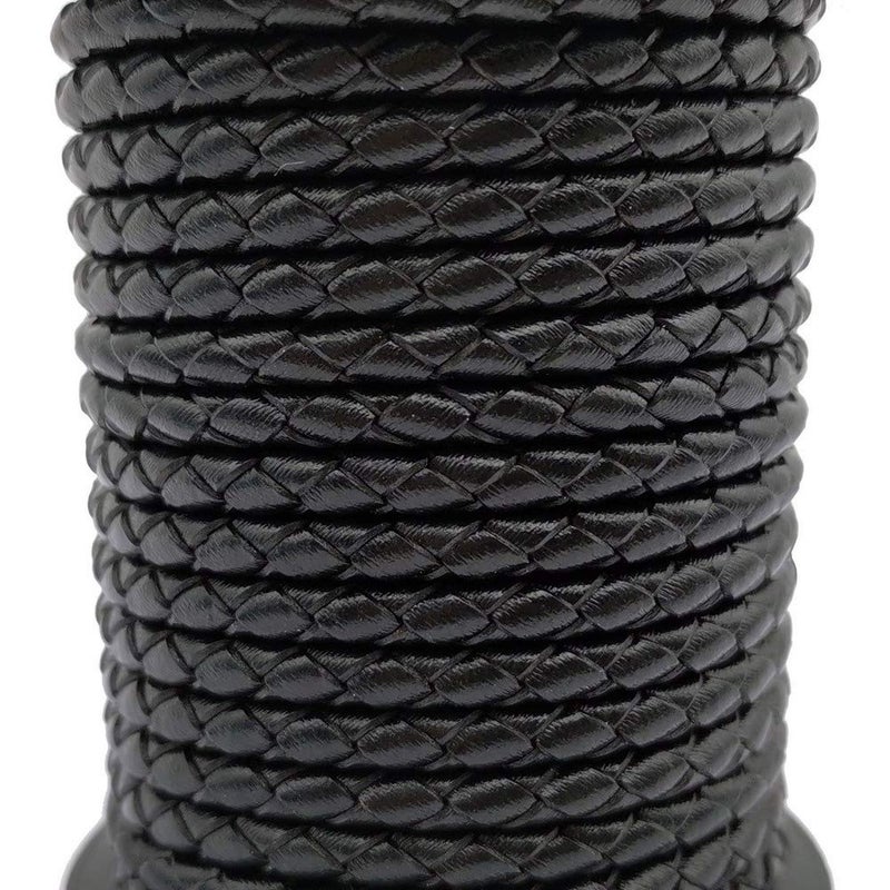 shapesbyX 5 Yards Braided Bolo Cords Regenerated Leather Strap 4.0mm Diameter Round for Jewelry Making or Beading Black